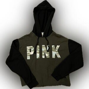 NWOT PINK Victoria's Secret Black and Green Hoodie Sweatshirt w Camo Logo